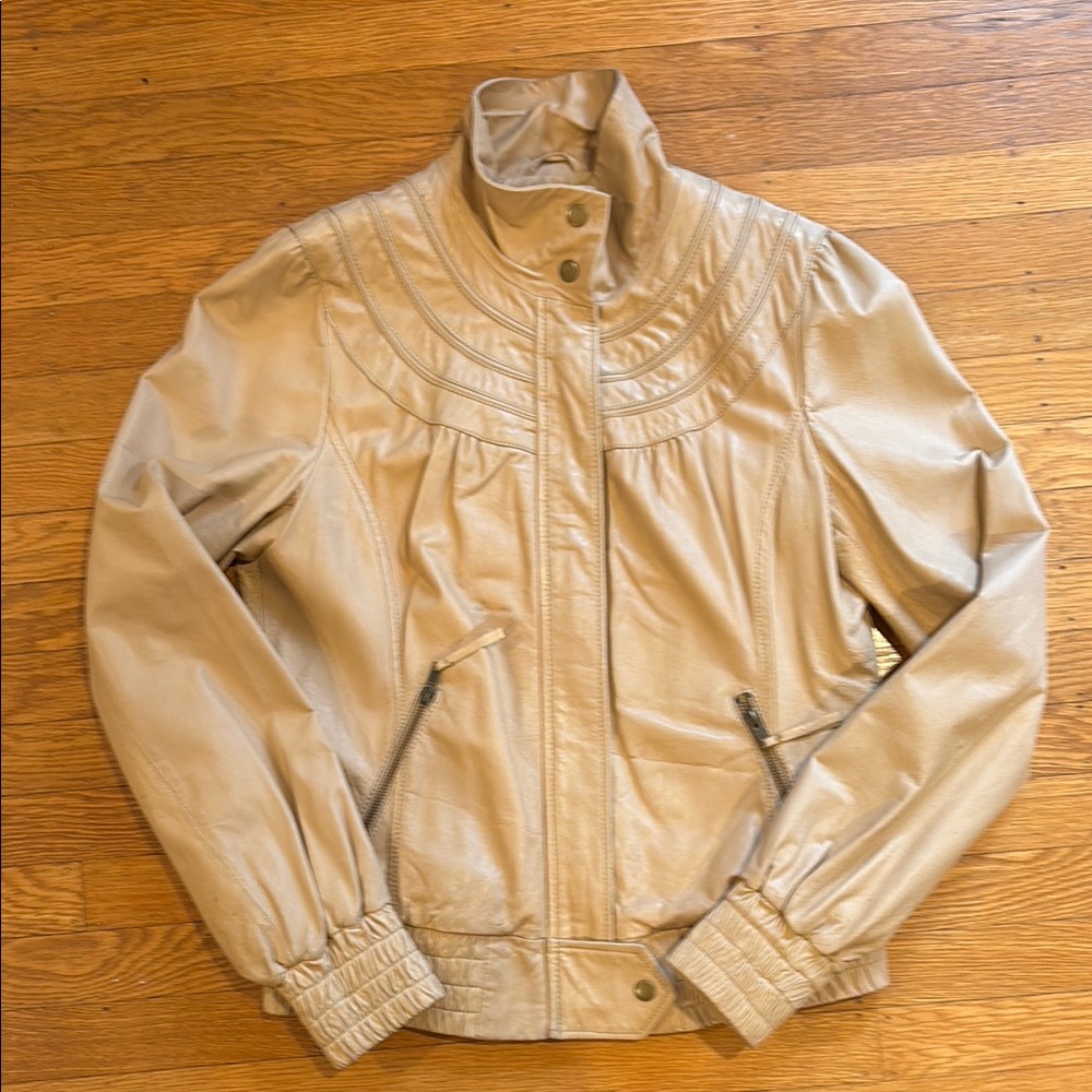 Anthropologie Idra leather jacket with Foldover collar and Full-Length Zipper
